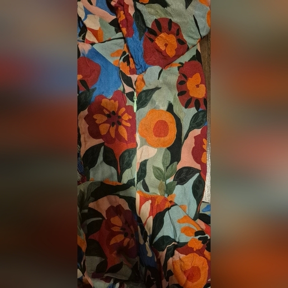 Zara Orange and Blue Smocked Peplum Blouse with Bell Sleeves - Picture 6 of 6